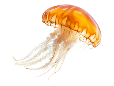 A jellyfish, isolated on a transparent background, highlighting its delicate details, perfect for marine, ocean, or nature-themed designs.