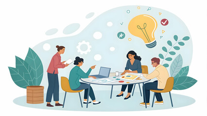 Creative team brainstorming growth ideas on bokeh background concept as Creative team brainstorming growth ideas and collaborating on projects on a table with a bokeh background symbolizing empowermen