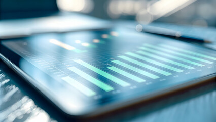 Close Up of Laptop Screen Showing Eco Friendly Financial Dashboard with Green Analytics for Digital Sustainability in Finance