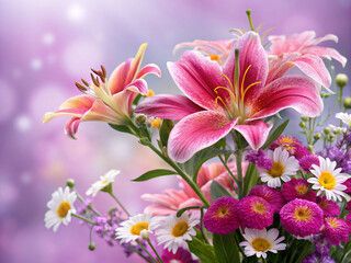 Obraz premium bouquet of flowers. flower, pink, nature, flowers, beauty, daisy, plant, blossom, spring, summer, bouquet, white, chrysanthemum, floral, petal, bloom, purple, isolated, garden, flora, closeup, yellow,