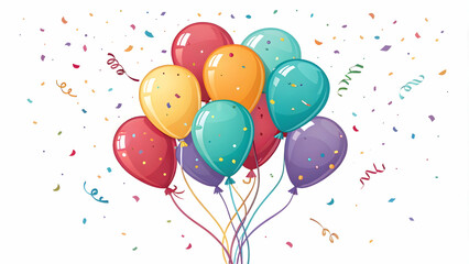 Vibrant Colorful Balloons with Confetti Isolated on White Background Festivity Celebration Events Party Infographics