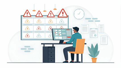 Obraz premium IT Specialist Managing Multiple System Alerts at Workstation - Concept of Monitoring Technical Issues in Real-Time