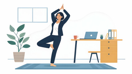 Businesswoman Yoga Office Balance Health Professional Well-Being Photo Stock Concept