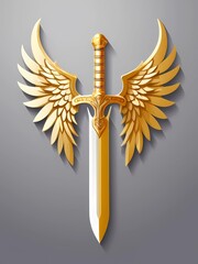 illustration of golden wings and golden sword, royal sword