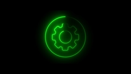 Gear neon icon. Bright neon settings sign, cogwheel in vivid color. Gear, tuning tool, application option, Icon set, sign, symbol for ui.