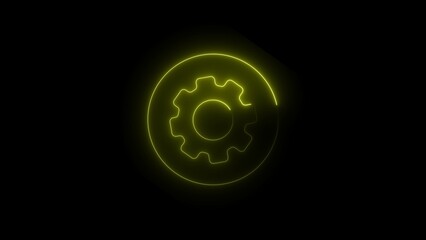 Gear neon icon. Bright neon settings sign, cogwheel in vivid color. Gear, tuning tool, application option, Icon set, sign, symbol for ui.
