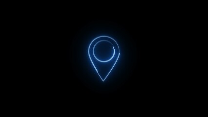 Neon map pin icon. Glowing neon marker sign, outline pointer pictogram in vivid color. Marking the GPS navigator geotag on the map.