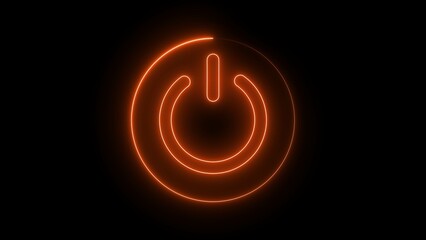 Power on neon icon. Green neon sign on dark brick wall. Best for polygraphy,  Start button with surrounding light, Vector illustration