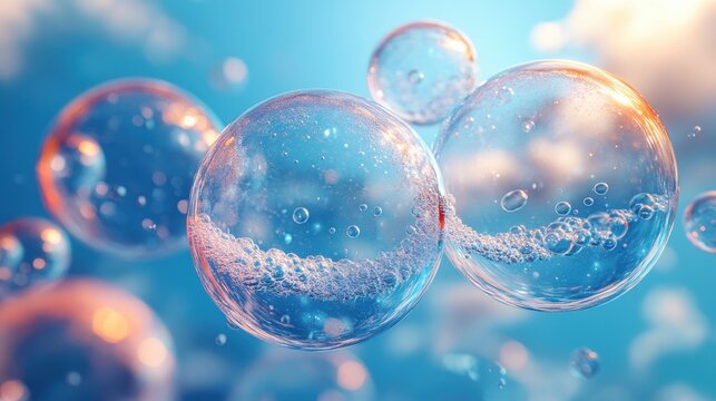 set of blue bubbles 3d rende