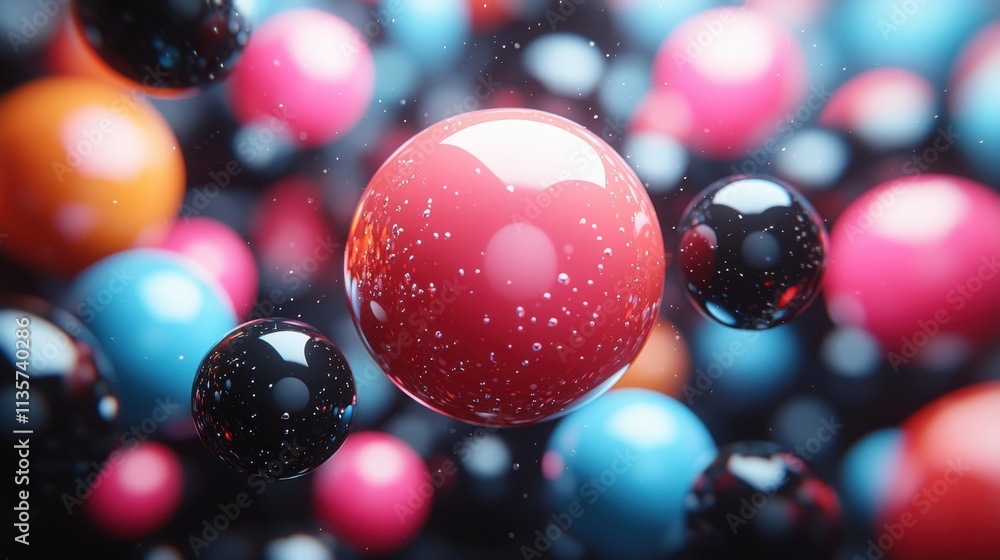 Poster set of colorful and black bubbles 3d rende