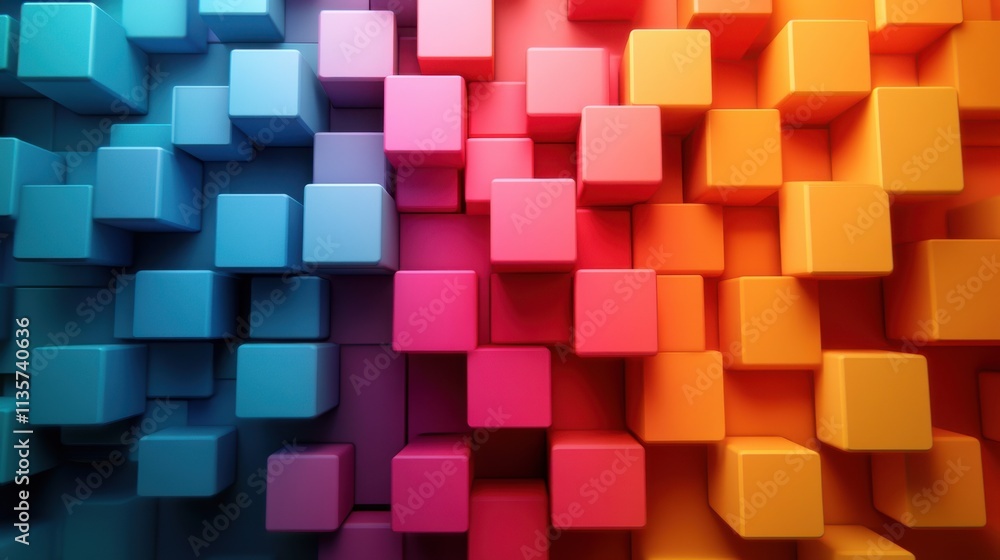 Poster set of colorful compositions with cubes 3d rende