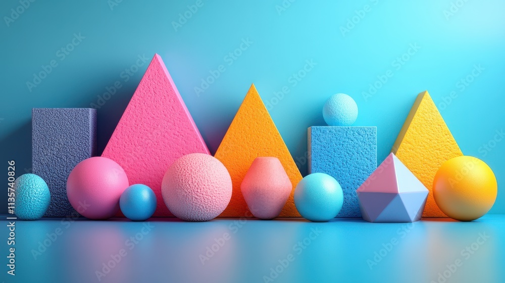 Poster set of colorful geometric structures 3d rende