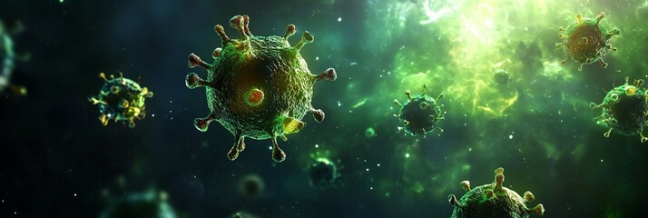 Fototapeta premium A bunch of green viruses are floating in the air