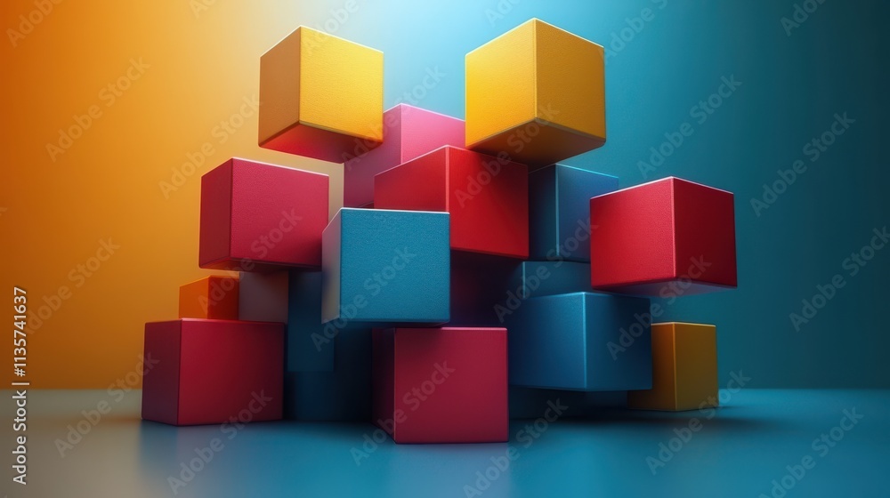 Aufkleber set of geometric compositions colorful cubes 3d rende