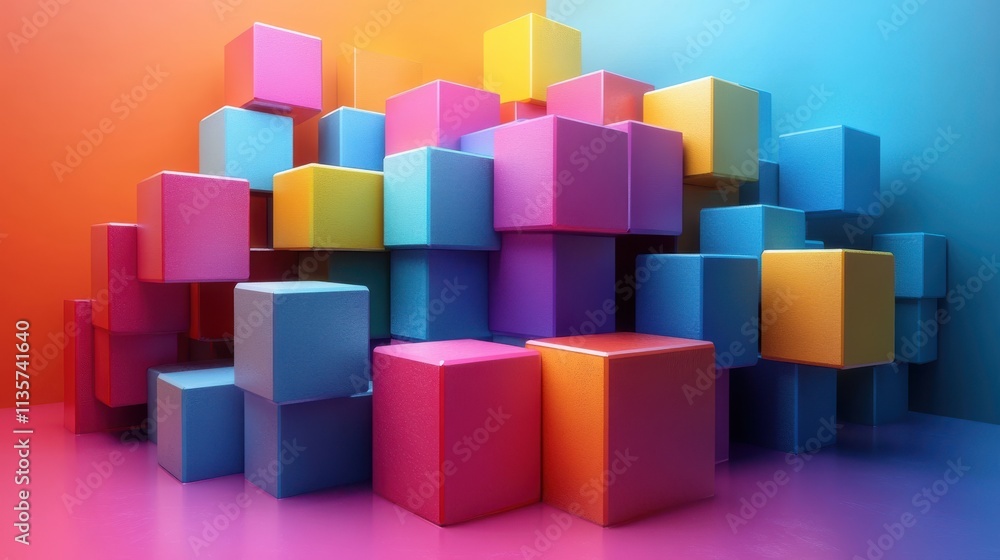 Poster set of geometric compositions colorful cubes 3d rende