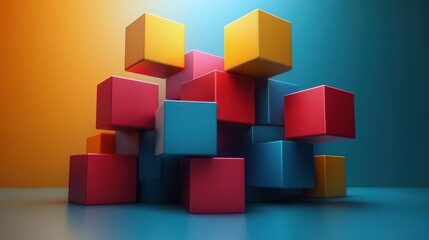 Fototapeta premium set of geometric compositions colorful cubes 3d rende