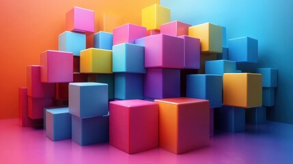 Obraz premium set of geometric compositions colorful cubes 3d rende