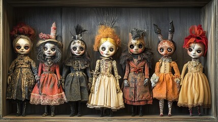 Fototapeta premium Spooky Vintage Dolls: Creepy, Gothic Halloween Decor