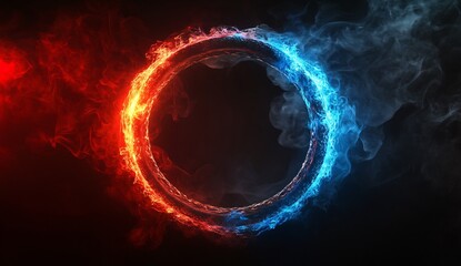 Fiery Abstract Circular Design Red Blue Flames