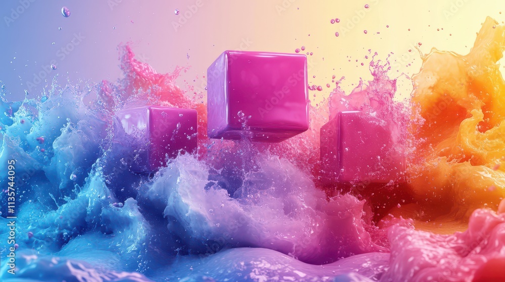 Aufkleber vector illustration of abstract colored 3d cube abstract splash liquid shape background for poster c
