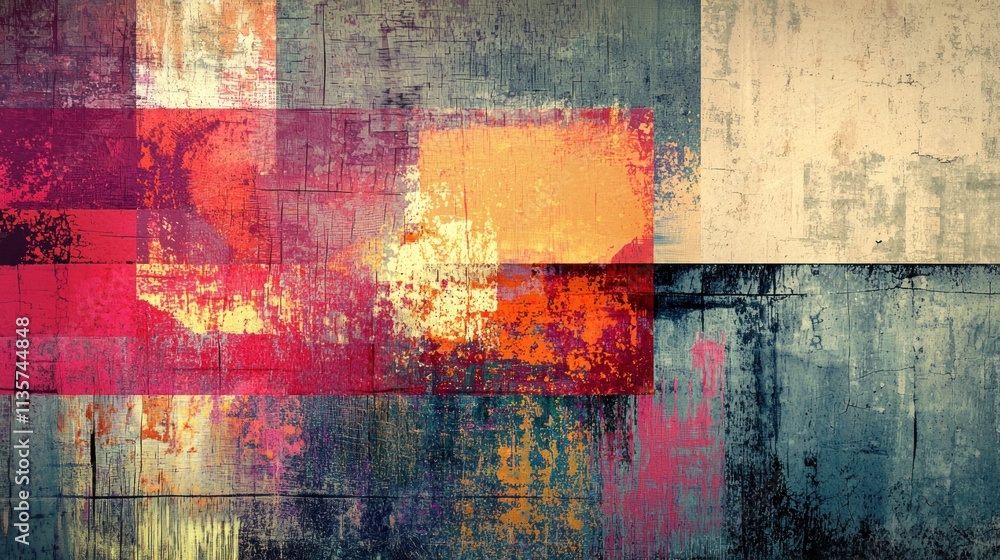 Poster a digital artwork with a mix of textures and abstract shapes, creating a visually engaging compositi