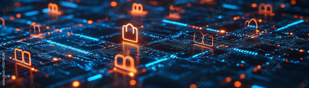 Poster blue circuit diagram representing endpoint security in cybersecurity