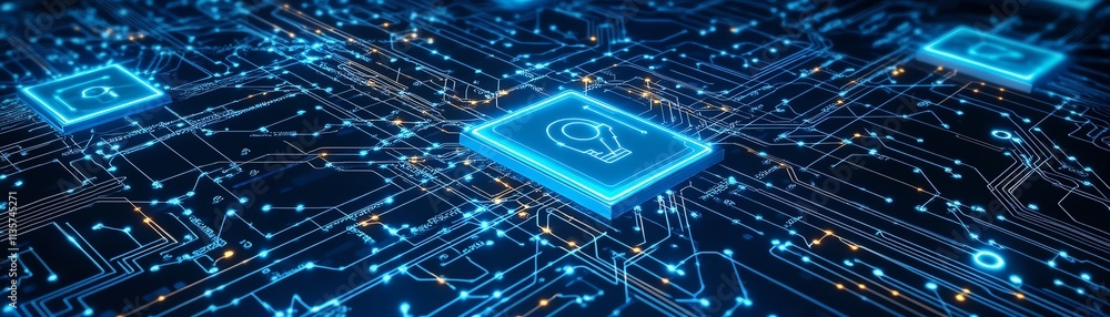 Poster blue circuit diagram representing endpoint security in cybersecurity