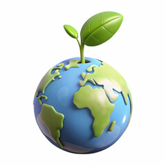 Globe with Seedling on White Background Symbolizing Commitment to Sustainable Growth and Environmental Responsibility