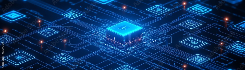 Poster intricate blue circuit diagram symbolizing endpoint security