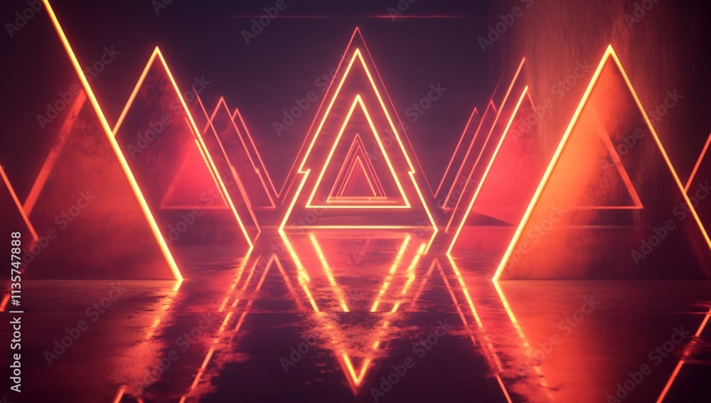 Poster abstract neon triangle tunnel background red glowing lines