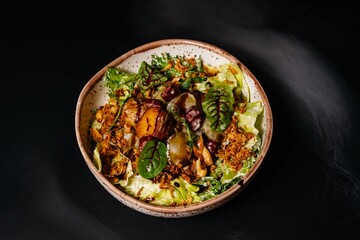 Salad with baked potatoes and vegetables