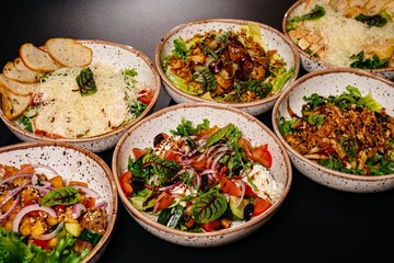 Photo of food, composition of several cold dishes, salads
