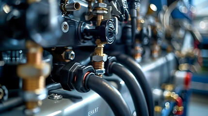 Fototapeta premium Close-up view of industrial pneumatic tools connected