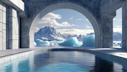 Arctic Minimalist Architecture Pool with Mountain View