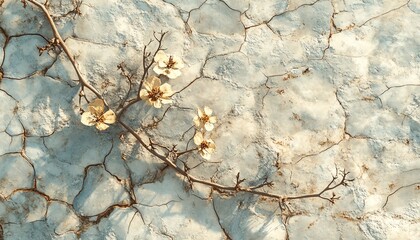 Obraz premium Dried plant and cracked earth on a field under the scorching sun, desolate landscape, extreme heat, AI generative art