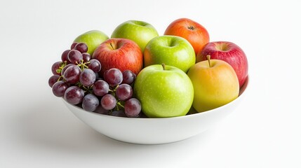 A bowl of mixed fruits, including apples and grapes.