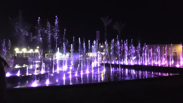Enchanting grandiose musical performance water and the light show of musical fountain in Eilat city center in the southern Israel