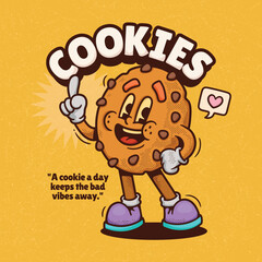 Cookies Trendy Retro Cartoon Vector Hand Drawn