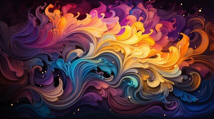 Fototapeta premium A colorful painting of a flower with a blue and yellow background