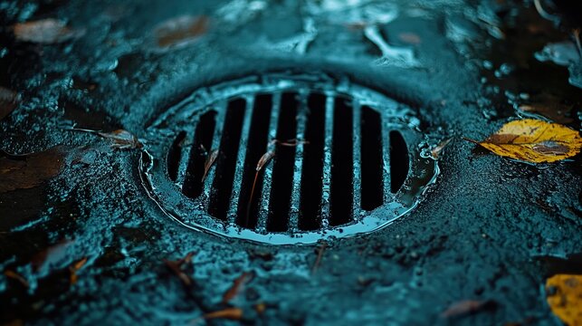 Autumn Leaves on a Wet City Drain