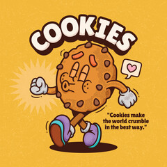 Cookies Trendy Retro Cartoon Vector Hand Drawn