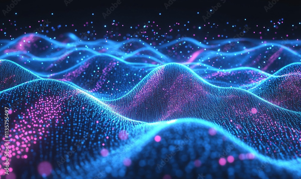 Poster abstract blue pink particle wave background digital art
