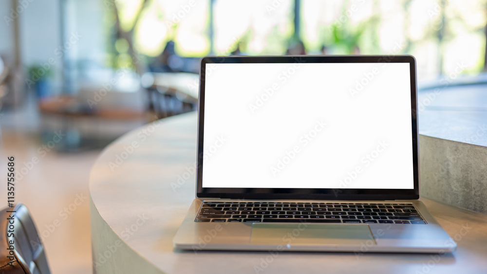 Fototapete workspace background new project on laptop computer with blank copy space screen for your advertisin