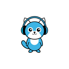 cat listening to music with headphones