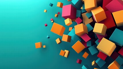 Obraz premium Colorful Cubes Falling Against Teal Background