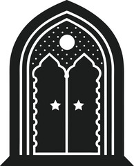 Islamic Arch Door Vector Illustration - Traditional Decorative Window Design with Stars and Moon