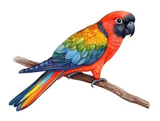 Obraz premium Vibrant parrot perched on a branch tropical forest wildlife illustration nature close-up