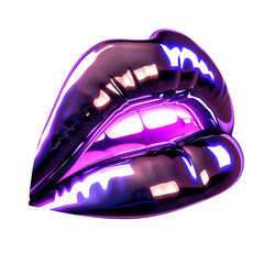 Neon Glossy Lips, Isolated on a Transparent Background, Ideal for Beauty, Fashion, or Makeup-Themed Designs