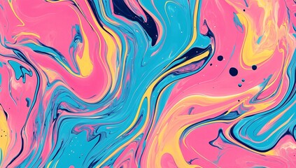 Abstract Swirling Pink Blue Yellow Paint Texture