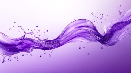 Purple water splash with droplets on light